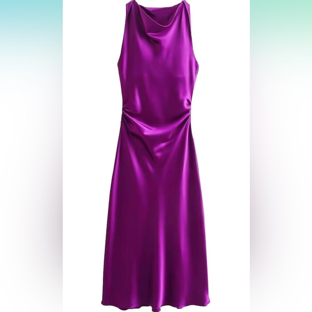 Elegant Purple Halter Ruched Dress